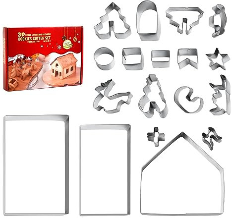 18St Lebkuchenhaus Ausstecher, Edelstahl 3D Ausstechformen Haus, Ausstecher zum Backen, Ausstechformen Weihnachten für die Herstellung von Lebkuchenhaus
