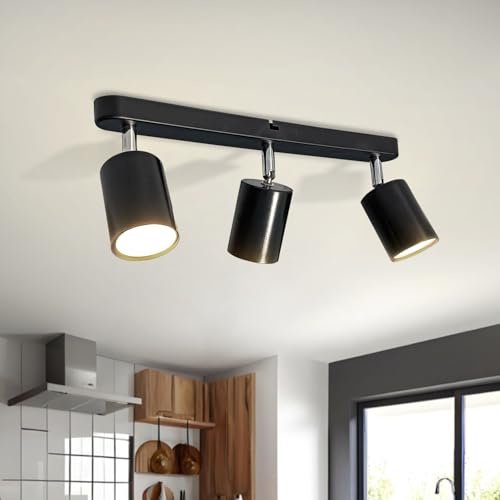 Sweier Lámpara de con 3 Techo Focos LED, Iluminación ángulo Orientables Rectangular GU10 Apliques, incl. 3x5W GU10 430LM Blanco Cálido 3000K Bombilla, Puede Montarse en el Techo o en la Pared