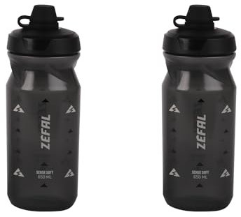 ZEFAL Pack Sense Soft 65 No-Mud - Doppelpack Fahrrad- und Mountainbike-Trinkflaschen - Weiche und geruchlose Sportflasche - BPA-freie Wasserflasche - Silikonventil - Rauchschwarz, 2 x 650ml