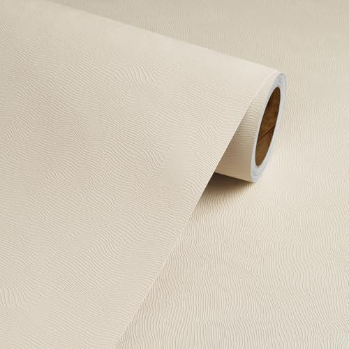 Livelynine Carta Adesiva per Mobili Beige Rilievo Pellicola Adesiva per Mobili Cucina Armadio Cassetti Carta da Parati Adesiva Muro Camera da Letto Moderna Carta Parati Adesiva Muro Soggiorno 40CMx2M