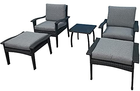 Patio Furniture Outdoor Chair and Ottoman 5 Pcs Rattan Seating Group with Cushions