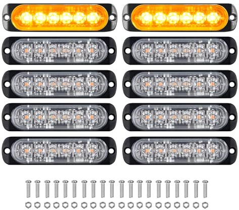 PICAA 10 Pièces Ambre 6 LEDs Lumières Stroboscopiques D'urgence, 12V-24V LED Flash Lampes de Balise D'avertissement de Danger pour Voiture Véhicule Camion Remorque Caravane