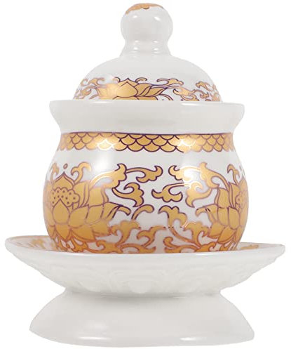 Wasserbecher Reinwasserbecher Lotus mit Deckel und Tablett Keramik Kleiner