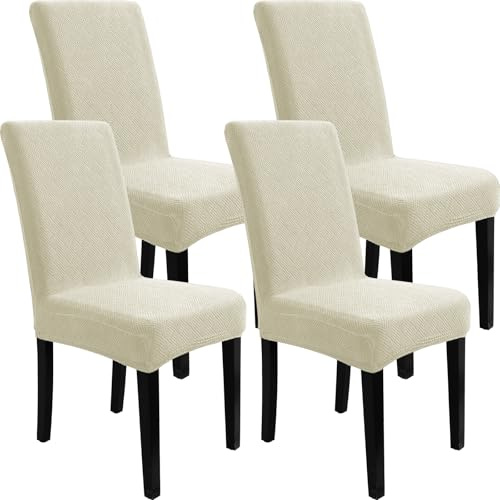 YSTELLAA Stretch Stuhlhussen 4er Set, Hohen Zurück Hussen Für Stühle Elastizitä, Stuhlbezug Abnehmbare Waschbar, Jacquard Stuhlbezüge Moderne, Universal Stuhlhusse Für Esszimmerstühle, Beige