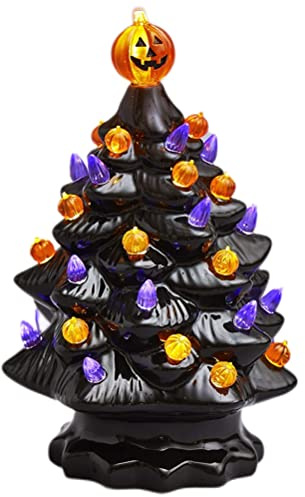 Beleuchteter Keramik-Halloween-Baum, Tisch-Halloween-Dekoration, Halloween-Baum, Kürbis-Licht (M)