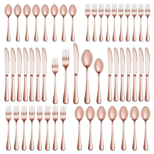 60 Pcs Rose Gold Silverware Set Service for 12, Premium Stainless Steel Flatware Set, Cutlery Utensil Sets, Durable Home Kitchen Eating Tableware Sets, Include Fork Knife Spoon, Dishwasher Safe