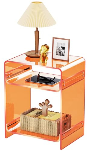 Acryl Beistelltisch Nachttisch Acryltisch, Plattenspieler Tisch mit Ablage, bodentisch Nachtkommode (Orange, 40W×30D×50H cm)
