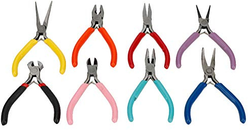 Lot de 8 mini pinces en acier pour fabrication de bijoux - Long bec rond et plat - Outil de traitement de bijoux alicates joyeria pliers set Zestawy szczypiec Needle-nose Pliers