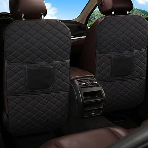 WDMNAO 2 Stück Auto Rücksitz Anti Kick Pad für VW Tiguan II 5-seat SUV 2016-2023, Leder RüCkenlehne Anti-Kick Pads wasserdichte Rückseite der Vordersitze Auto Anti-Kick Pad,A/Black