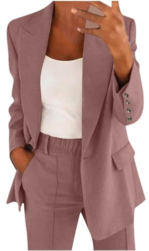 Keepink Ladies Blazer Suit Set Trouser Suits for Women Elegant Wedding Suits 2 Piece Outfits Long Sleeve Button Jacket with High Waist Pants Business Work Office Wear Outerwear