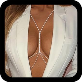Wendalern Rhinestone Body Chain for Women Layered Crystal Body Necklace Sexy Beach Bikini Bra Chain Sparkly Diamond Tassel Belly Waist Chain Nightclub Body Accessory Jewelry