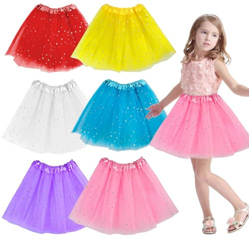 Dafencar 6er-Pack Tüllrock für Mädchen, Flauschiger Tüllrock für Kinder, Tutu für Schulaufführungen, Halloween, Geburtstag, Tanzkurse (2-8 Jahre)