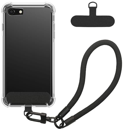 kwmobile Coque Compatible avec Apple iPhone SE (2022/2020) / iPhone 8/7 Coque - Housse de Téléphone Transparente en TPU avec Dragonne 15 cm - Transparent-Noir