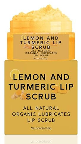 Lemon and Turmeric Lip Scrub, Vitamin C Lip Exfoliator for Chapped Lips, Natural Lemon Exfoliating Lip Scrub for Chapped Lips & Dead Skin, Turmeric Lip Lightening for Dark Lips, Diminishes Lip Lines