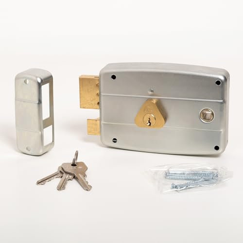 CISA - Serratura per Porte in Ferro da Applicare 15057160279 - Serratura Cancello Esterno in Acciaio Zincato con Cilindro e Quadro maniglia passante - Entrata 60 - Mano Sinistra