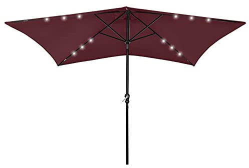 Homgoday Gartenschirm mit LED und Mast aus Stahl, Bordeauxrot, 2 x 3 m, Sonnenschirm für den Außenbereich, für Garten, Terrasse, Balkon, Strand, Pool