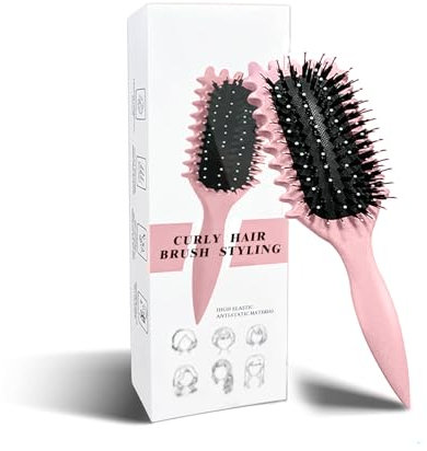 Curl Brush - Define Styling Brush with Prongs, for Combing and Shaping Men's and Women's Curls to Reduce Pulling and Curl Separation (Pink, 24cm)