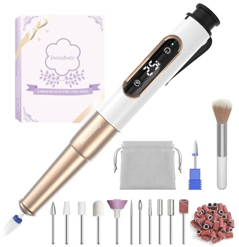 Nagelfräser, Denabuty Elektrische Nagelfeile Kabellos 12 in 1 Fräser für Gelnägel 25000 u/Min, USB Wiederaufladbare, 5 Verstellbare Geschwindigkei, Maniküre Pediküre Set DN-2502Y