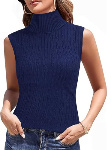 Totatuit Donna Canotta Elegante Lupetto Maglietta da Donna Senza Maniche Basic con Collo Alto Sottogiacca Top Dolcevita Smanicato in Tinta Unita