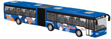 Fonowx Autobús con Retroceso de Aleación, Juguete de Autobús Articulado de Dos Piezas, Largo Retráctil, Juguete de Autobús Fundido a Presión para Juego de Ro, Azul