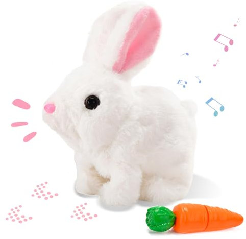 NHYDZSZ Lapin rebondissant, jouet interactif lapin avec des sons et des mouvements de marche animée, oreilles de tremblement, nez en peluche, lapin parlant pour cadeaux de Pâques