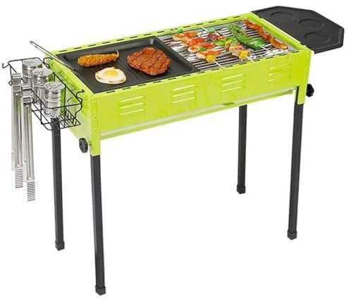 Barbecue-Grill, Holzkohlegrill für Camping im Freien, Picknick-Grill für große Gruppen, Abnehmbarer kompletter Werkzeugsatz für praktische Spieße, Verzinkter Grill zum Schutz vor Oxidierung