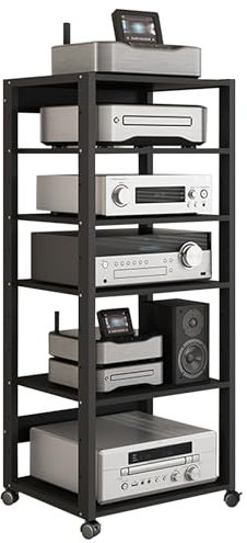 Mueble de TV de Madera,Mueble Equipo Hifi con 3/4/5/6 estantes para Consolas Videojuegos DVD y 4 Ruedas,Mesa TV,Mueble Television,Diseño Moderno,para Equipos de Medios Audio Video(50x40x131cm/19.6x15.