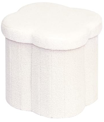 Bonlife Sitzbank mit Stauraum, klappbare Sitztruhe, Aufbewahrungsbox, Fußbank,Blüten, für Flur, Wohnzimmer und Schlafzimmer, Weiß，38x38x38 cm