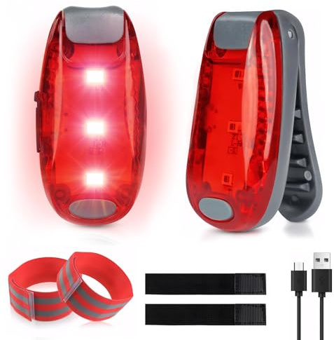 YUWJOOWEE Lot de 2 cartables clignotants - Lumière de sécurité LED - Rechargeable par USB - Clip clignotant avec piles - Bracelet pour la course, l'alpinisme, les coureurs de nuit