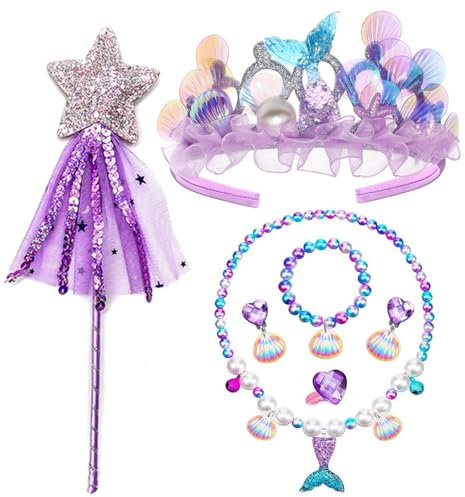 GGesii Meerjungfrauen Kostüm Mädchen, Meerjungfrau Haarreif, 1 Krone, 1 Halskette, 1 Armband, 1 Ring und 1 Paar Ohrringe, für Party Dress Up Geschenk (Lila)
