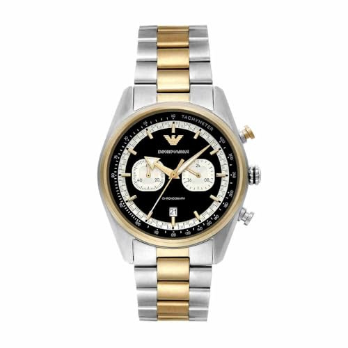 Emporio Armani Watch for Men, Quarz-Chronographenwerk mit 2 Hilfszifferblättern und 42mm Gehäusegröße mit Edelstahlarmband