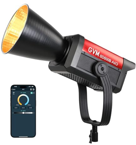 GVM 500W Lumière LED Vidéo avec Contrôle Bluetooth par Application, 2700K-6800K CCT, 227040 lux@1m, Éclairage Studio Photo avec Monture Bowen, Lumière Continue avec Cache Standard, CRI 97+, COB SD500B