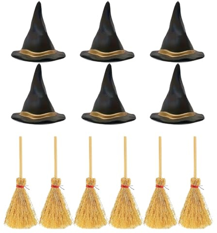 Witch Hat - Black Witch Hats Broom Sticks | Witch Hat Miini | Small Black Witch Hats | 1 Set Miniature Decoration Broom for Wedding Party Adult Adult Kid