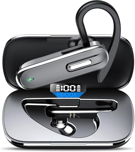 Bluetooth Headset mit Mikrofon LED CVC8.0, Freisprechanlage Bluetooth Ohrhörer,100 Std Spielzeit mit Ladecase,In Ear Kabellos Headset für iOS, Android und Laptop(Mit Ladefach)
