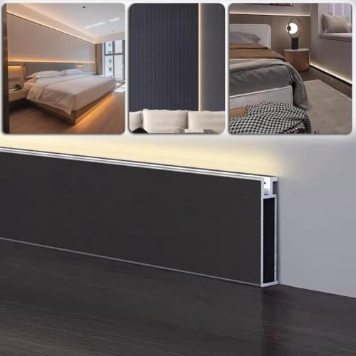 Artiz Battiscopa In Alluminio A LED, Profilo Per Battiscopa In Alluminio Profili Per Strisce LED Con Trasformatore Per Cucina, Soggiorno E Arredamento(Grigio scuro,1.8m/5.9ft)