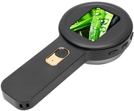 Yanmis Microscopio Digitale Portatile, Lente D'Ingrandimento Digitale Portatile con Luce LED Regolabile, Display HD da 2 Doppia Sorgente Luminosa Ingrandimento 200X (BLACK)