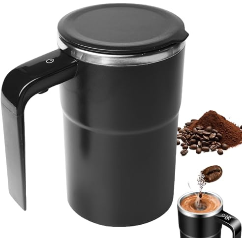 Selbstrührende Tasse, 380ML Selbstrührender Becher mit Temperaturanzeige, Elektrischer Automatischer Selbstrührung Kaffeebecher, Automatisches Mischen Magnetische Tasse für Kaffee Protein, Schwarz