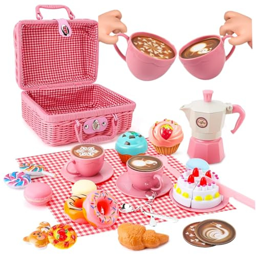 Juegos de Picnic para niños para más de 3 niñas y niños Juego de té Lindo para de simulación Juego de Fiesta de té ABS de Desarrollo imaginativo Interactivo para Juegos de rol de..