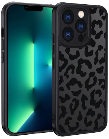 XTCASE für iPhone 13 Pro Hülle, Aesthetic Leopard Muster Frauen Mädchen Case Matt Transluzente Handyhülle Kratzfeste PC Rückseite + TPU Bumper - Schwarz