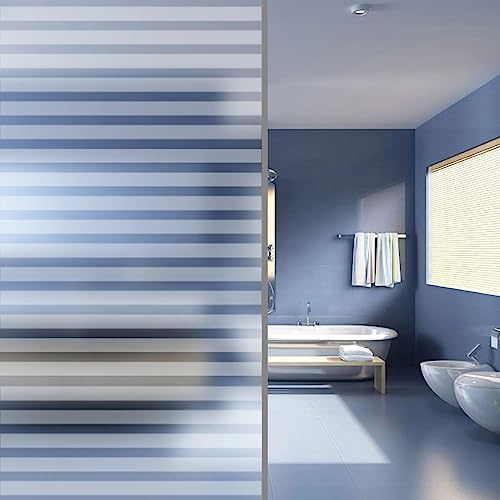 Mokuyary Lámina mate para ventana, diseño de rayas 0,9 x 10 m, PVC, lámina de vidrio esmerilado, autoadhesiva, opaca, para baño y WC