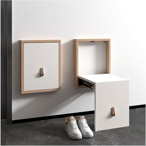 Genérico Banco De Zapatos Montado En La Pared Plegable, Silla De Ducha De Baño, Silla Plegable De Pared Escondida, Taburete Plegable De Madera Maciza para La Sala De Estar De Baño. (3)