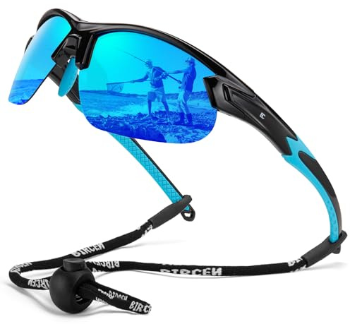 Bircenpro Sport Polarisiert Sonnenbrille Herren: Leichtgewicht TR90 Fahrradbrille UV-Schutz Sportbrille für Radfahren Laufen Fahren Blaue Gläser