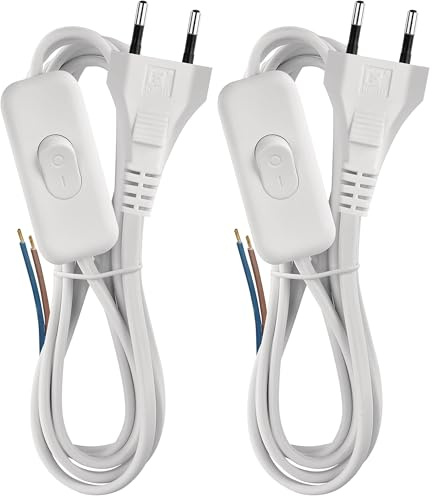 EMOS Netzkabel/Stromkabel/Ersatzkabel/Anschlusskabel mit Schalter, 3 M, Euro Stecker, für Leuchten, Lampen, Leuchtmittel (Packung mit 2)
