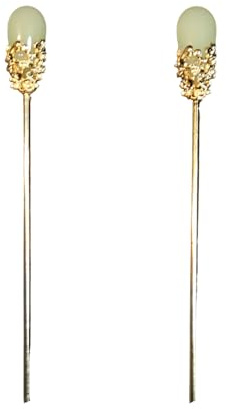 2Pcs Chinese Hair Sticks for Buns, Gold Metal Hair Chopsticks with Green Gemstone, Vintage Hanfu Hair Pins, Decorative Long Hair Accessories for Women