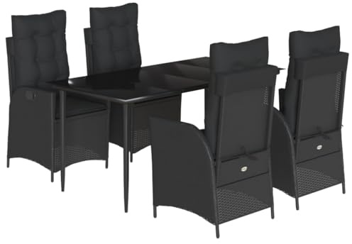 Frdhee Outdoor Sitzgruppe Sitzgarnitur Set Gartenmöbel,5 TLG. Garten Essgruppe mit Kissen Schwarz Poly Rattan,Für Garten,Balkon,Terasse,Kann Schnell Montiert Werden