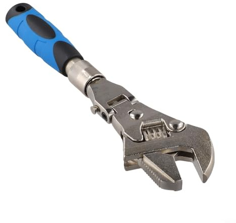Clé à molette rétractable 5 en 1, cliquet télescopique à tête oscillante de 25,4 cm avec clé pivotante pliante à 180°, acier chromé pour plomberie, HV(sac)