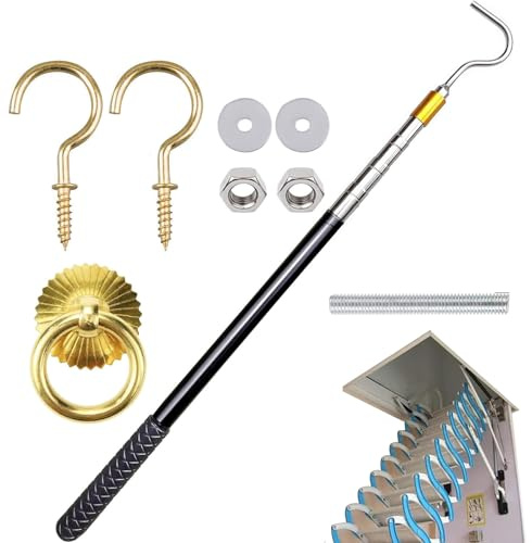 Stockhaken/Ziehhaken 56–164cm Für Bodentreppen Und Oberlichter, Edelstahl, Bedienstab Ziehstab Stockhaken Für Bodentreppen, Leiter-Herunterziehsystem-Set, 1 Satz