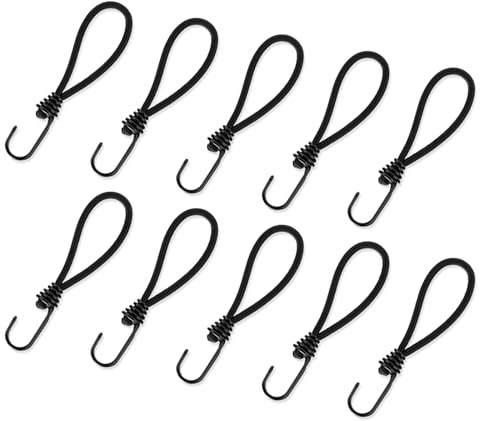 Oxxggkao 10 Stück Spiralen Eisen Gummizüge Kordelzug Haken Outdoor Zelt Gummibänder Seil Bungee Seil mit Zubehör Befestigungen Kordel Schnur Karabiner