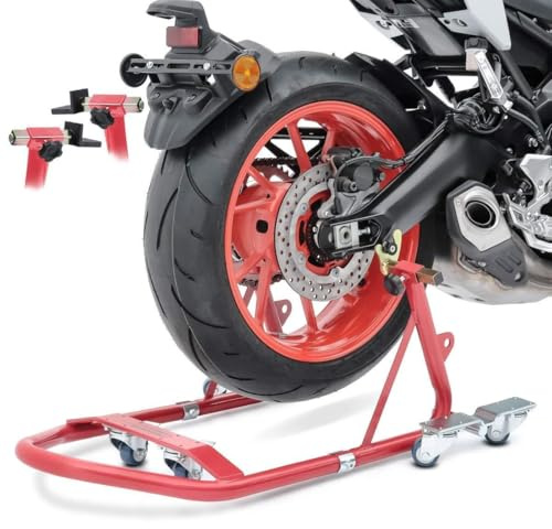 ConStands Mover I - Motorrad Montageständer Kompatibel mit hinten Universal Rot Hinten Rangierhilfe Hinterrad-Ständer Heber Universal