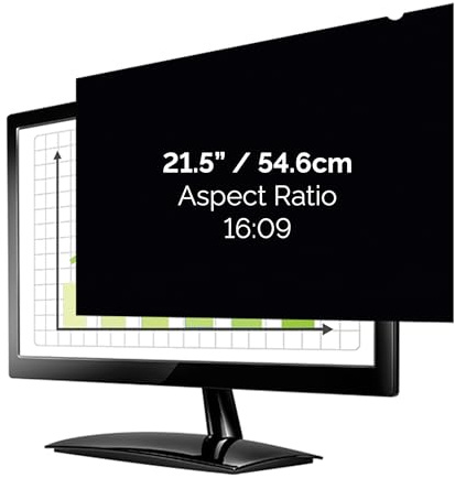 Fellowes PrivaScreen Black Out Sichtschutzfilter Blendschutz Blaulichtfilter für 21,5-Zoll-Monitore (Seitenverhältnis 16:09, 477 x 268 mm) – Einfaches Anbringen/Entfernen Dank Quick-Reveal-Laschen